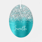 きらびやかなシルバーターコイズブルーグラーム名 メタルオーナメント (正面左)