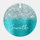 きらびやかなシルバーターコイズブルーグラーム名 メタルオーナメント (裏面)