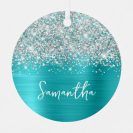 きらびやかなシルバーターコイズブルーグラーム名 メタルオーナメント