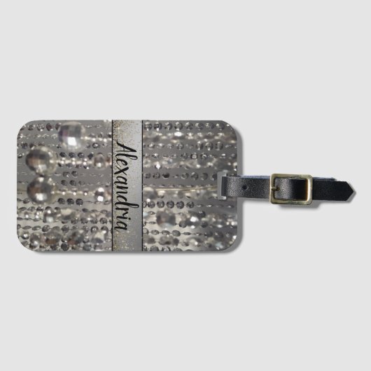 きらびやかなシルバービーズ パーソナライズされた ラゲッジタグ (正面横)