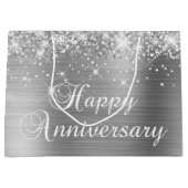 きらびやかなシルバーフォイルファンシーハッピーアニバーズ ラージペーパーバッグ (正面)