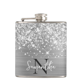 きらびやかなシルバーモノグラムのグーム フラスク