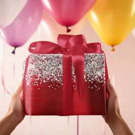 きらびやかなシルバーレッドグラム ラッピングペーパー