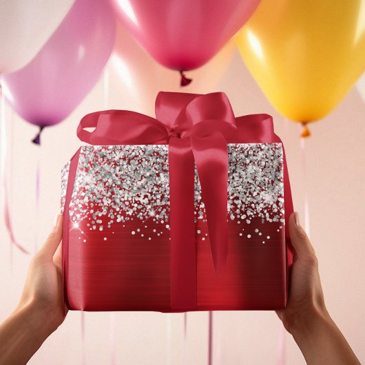 きらびやかなシルバーレッドグラム ラッピングペーパー