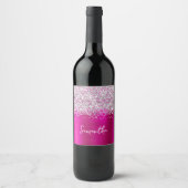きらびやかなシルバー熱いピンクのグラムスクリプト名 ワインラベル (正面)