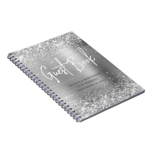 きらびやかなシルバー結婚グラムのゲストブック ノートブック (右側)