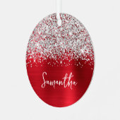 きらびやかなシルバー赤い釉薬の名前 メタルオーナメント (正面左)