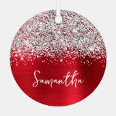 きらびやかなシルバー赤い釉薬の名前 メタルオーナメント (裏面)