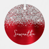 きらびやかなシルバー赤い釉薬の名前 メタルオーナメント (正面)