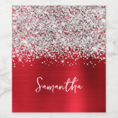 きらびやかなシルバー赤Glamスクリプト名 ワインラベル (シングルラベル)