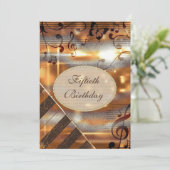 きらびやかなシルバー&金ゴールドミュージックノート50誕生日 招待状 (スタンド正面)