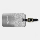 きらびやかなシルバーGlamスクリプト名 ラゲッジタグ (正面横)