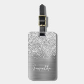 きらびやかなシルバーGlamスクリプト名 ラゲッジタグ (正面縦)