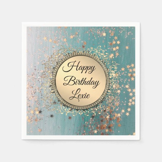 きらびやかなスターダストオンブルーティール（緑がかった色） スタンダードカクテルナプキン (正面)