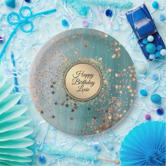 きらびやかなスターダストオンブルーティール（緑がかった色） ペーパープレート (パーティー)