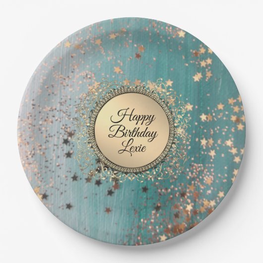 きらびやかなスターダストオンブルーティール（緑がかった色） ペーパープレート (正面)