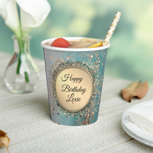 きらびやかなスターダストオンブルーティール（緑がかった色） 紙コップ (インサイチュ)