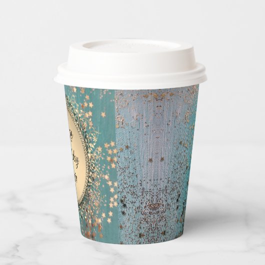 きらびやかなスターダストオンブルーティール(緑がかった色) 紙コップ (左)
