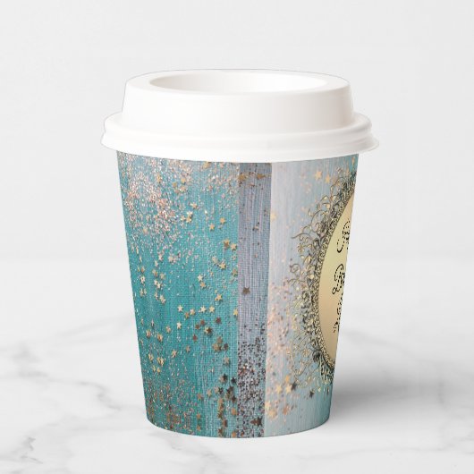 きらびやかなスターダストオンブルーティール(緑がかった色) 紙コップ (右)