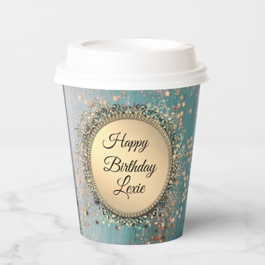 きらびやかなスターダストオンブルーティール(緑がかった色) 紙コップ (正面)