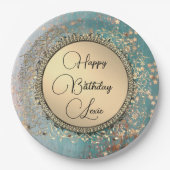きらびやかなスターダストオンブルーティール（緑がかった色）紙プレート ペーパープレート (正面)
