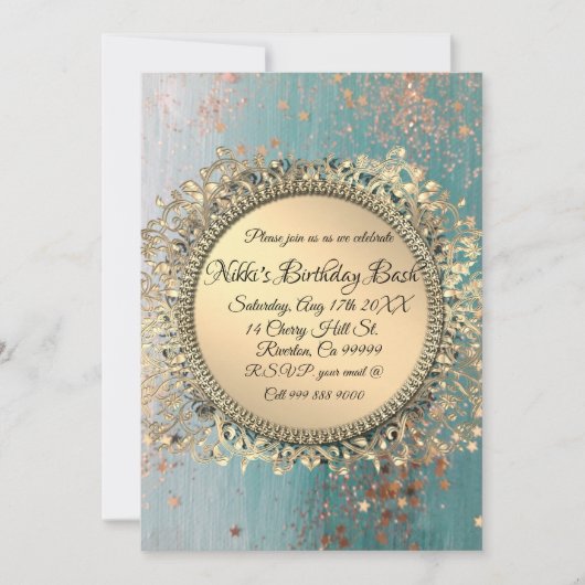きらびやかなスターダストオンブルーパーソナライズされた誕生日 招待状 (正面)