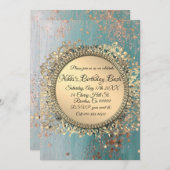 きらびやかなスターダストオンブルーパーソナライズされた誕生日 招待状 (正面/裏面)