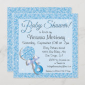 きらびやかなスパンコールの青色児のシャワーの招待状 招待状 (正面/裏面)