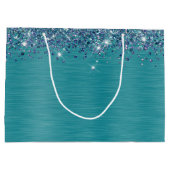 きらびやかなターコイズパーソナライズされたハッピーバースデー ラージペーパーバッグ (裏面)