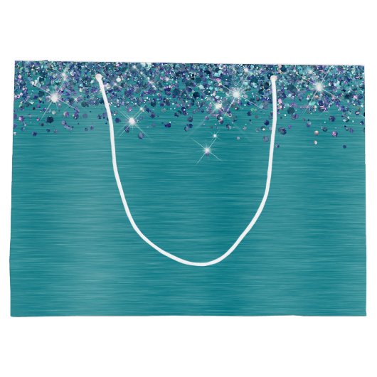 きらびやかなターコイズパーソナライズされたハッピーバースデー ラージペーパーバッグ (裏面)