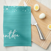 きらびやかなターコイズブルーグラム名 キッチンタオル (四つ折り)