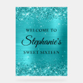 きらびやかなターコイズブルーフォイルSweet sixteenへようこそ アクリルサイン (正面)