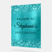 きらびやかなターコイズブルーフォイルSweet sixteenへようこそ アクリルサイン (傾斜)
