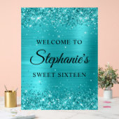 きらびやかなターコイズブルーフォイルSweet sixteenへようこそ アクリルサイン (ウェディング)