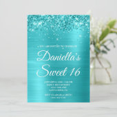 きらびやかなターコイズブルーメタリックスイート16 招待状 (スタンド正面)