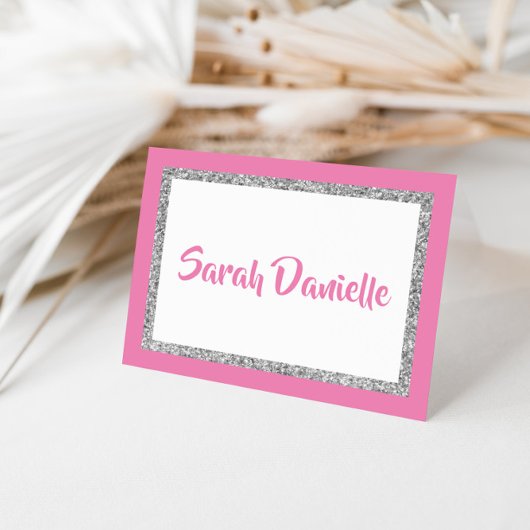 きらびやかなダークピンク&シルバーパーソナライズされたのノートカード