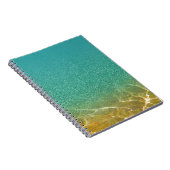 きらびやかなティール(緑がかった色)の青および金ゴールド水さざ波 ノートブック (右側)