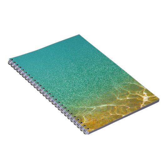 きらびやかなティール(緑がかった色)の青および金ゴールド水さざ波 ノートブック (右側)