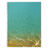 きらびやかなティール(緑がかった色)の青および金ゴールド水さざ波 ノートブック (正面)
