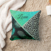 きらびやかなティール(緑がかった色)トロピカルヒョウパーソナライズされたプリント クッション (ブランケット)