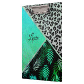 きらびやかなティール(緑がかった色)トロピカルヒョウパーソナライズされたプリント クリップボード (左)