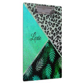 きらびやかなティール(緑がかった色)トロピカルヒョウパーソナライズされたプリント クリップボード (右)