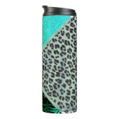きらびやかなティール（緑がかった色）トロピカルヒョウ柄 タンブラー (回転右)