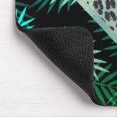 きらびやかなティール（緑がかった色）トロピカルヒョウ柄 マウスパッド (コーナー)