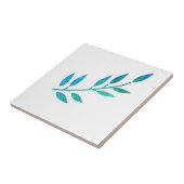 きらびやかなティール(緑がかった色)ブルーリーフパターンホワイトギフトデコール タイル (側面)