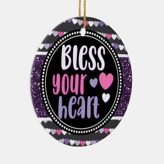 きらびやかなハート紫賛美お前のハートクリスマス セラミックオーナメント (右)