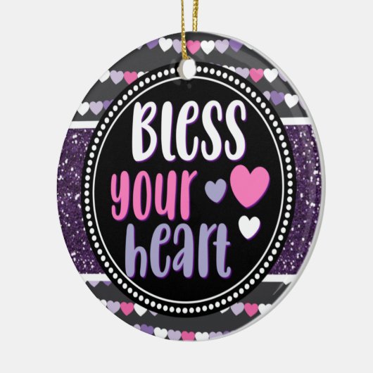 きらびやかなハート紫賛美お前のハートクリスマス セラミックオーナメント (左)