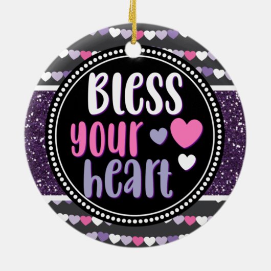きらびやかなハート紫賛美お前のハートクリスマス セラミックオーナメント (裏面)