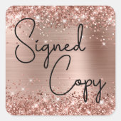 きらびやかなバラゴールドフォイルかわいいハート署名済みコピー スクエアシール (正面)