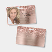 きらびやかなバラゴールドフォイルのロゴと写真 バッジ (Front & Back)